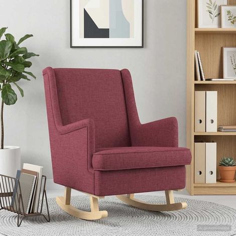 Fauteuil à bascule intérieur en tissu bordeaux, coussin amovible, 62 x 80 x 85 cm - PANGIVO (1/5)