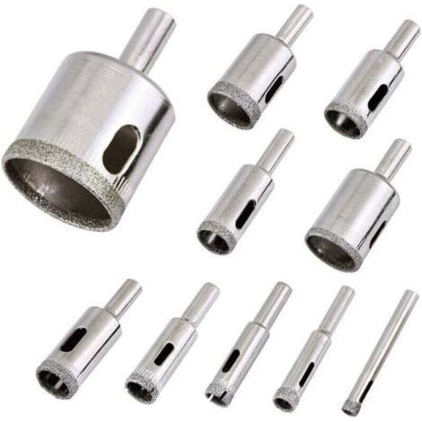 Diamond Drill Bits, 10 Piece Hollow Drill Bit Set for Ceramic Tile, Glass, Porcelain Diamond Drill Bit Set for Ceramic Tile Glass Drill Bits, 6mm to 30mm - RWDelicate Material Drill Bit (1/4)