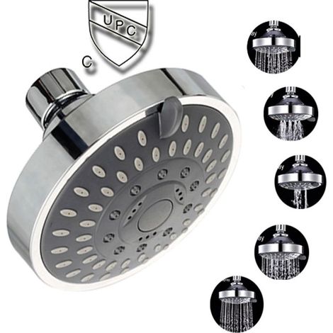 Pommeau de douche haute pression 10,2 cm 5 fonctions pommeau de douche – Rotule pivotante en métal réglable avec filtre. (1/4)
