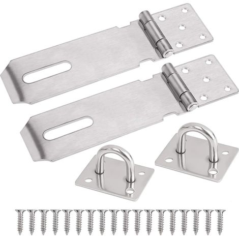 Loquets à Cadenas en Acier Inoxydable 2 Pièces 4 Pouces Fermoir Moraillon Loquet de Porte avec Vis,Argent (1/5)