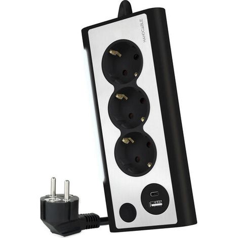 Regleta con Interruptor Nanocable 10.37.0013-BK/ 3 Tomas de Corriente/ 1 USB/ 1 USB Tipo C/ Negro (1/4)