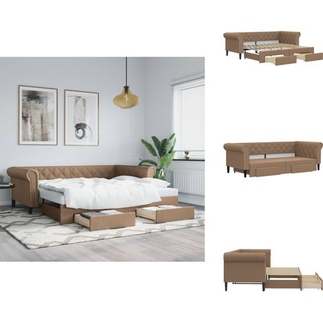 Lit de jour avec lit gigogne et tiroirs cappuccino 90x200 cm - Lit De Jour Avec Lit Gigogne - Lits De Jour Avec Lits Gigognes - Canapé-lit - Lit D'appoint (1/5)