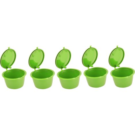 Lot de 5 capsules de café de 50 ml avec filtre à café réutilisable et cuillère pour machine à café DOLCE GUSTO, vert gazon (1/5)