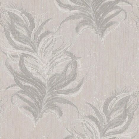 Papier peint Burlesque gris clair Papier peint intissé élégant avec des plumes Papier peint intissé avec motif de plumes (1/4)