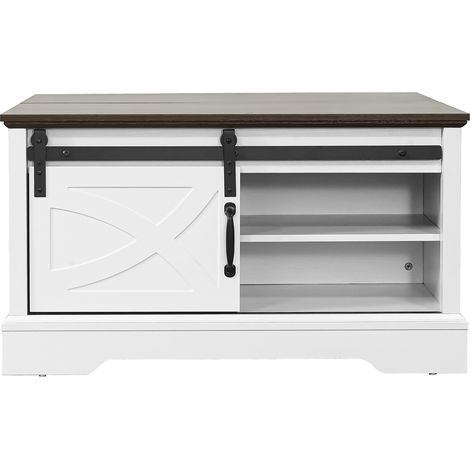 Parrot Uncle 80cm Square Coffee Table with Hidden Storage, Farmhouse Wood & Metal Coffee Table, White & Rustic Brown Centre Table for Living Room (1/5)