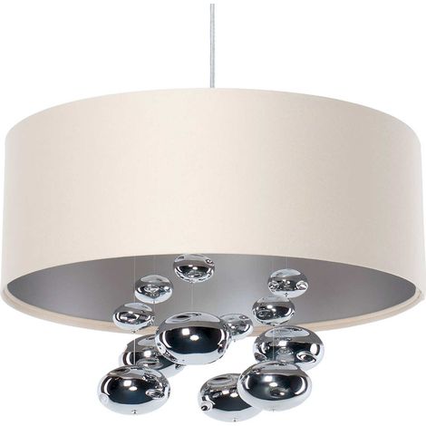 Suspension satin crème élégante avec boules décoratives argentées - Ø 40 cm - H16 cm