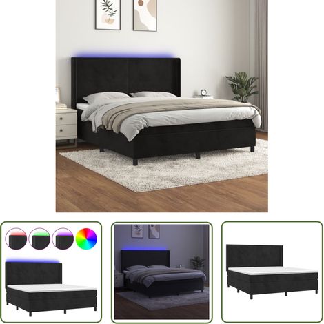 The Living Store Sommier à lattes de lit matelas et LED Noir 160x200 cm Velours - Lit Capitonné - Lit Design - Lit Double - Sommier Tapissier - Matelas À Ressorts Ensachés (1/5)