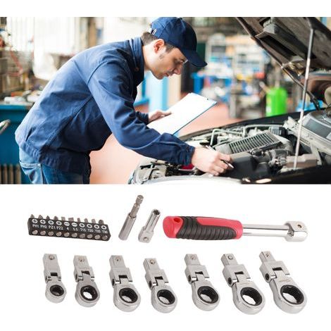 20-Piece 180-Degree Rotating Ratchet Wrench Set with Interchangeable Bits and Flexible Head (1/5)