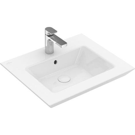 Legato, Piani di lavoro, 600 x 500 mm, Rettangolare, Per rubinetteria a 3 fori, foro centrale bombato, con troppopieno, Ceramica sanitaria