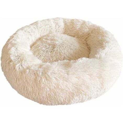 Panier Rond Chien Coussin Chat Panier Donut, Panier Chien Lit pour Chat Chien Extra-Doux Confortable et Mignon, Coussin pour Chats et Petits Chiens de Taille Moyenne, 50cm, Beige (1/5)
