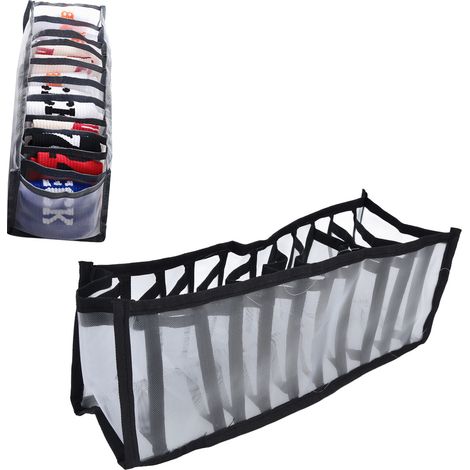 Boîte de rangement pliable en filet pour lingerie, solution de rangement pour chaussettes, organisateur de tiroir à soutiens-gorge et culottes avec séparateurs, noir avec 11 compartiments. (1/5)