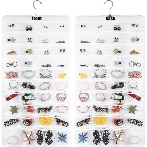 Organisateur Bijoux Suspendu Double Face avec 80 Compartiments – Porte-Boucles d’Oreilles et Rangement Compact pour Colliers, Bracelets et Bagues (1/5)