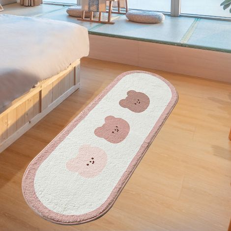 Tapis de sol ovale doux et mignon à motifs d'animaux de dessin animé, idéal pour la chambre à coucher ou la maison (ours brun). (1/5)