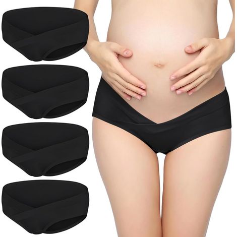 4Pcs Culotte Maternité de Grossesse, Sous-vêtements Enceintes, Culottes en Coton pour Femme, Noir (1/5)
