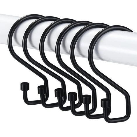 Anneaux Rideaux Douche, Lot de 12 Crochets en Forme de S Antirouille, Crochets Polyvalents pour Rideaux de Douche, Ustensiles de Cuisine, Vêtements, Serviettes (Noir) (1/5)