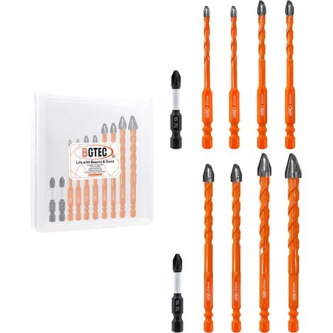 Forets en Carbure Cémenté - 10 Pièces Foret excentrique Multi-Matériaux Ø 5-12 mm avec embout de tournevis PH2 pour Carreaux Céramiques Briques Béton Plastique Bois Verre Marbre (1/5)