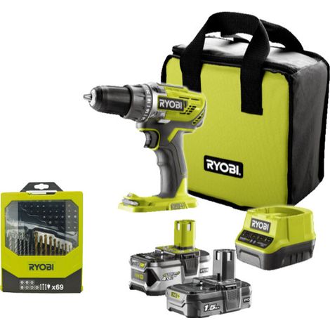 Confezione RYOBI Drill-driver R18DD3-2415BS - 18V OnePlus - 2 batterie 4,0 Ah - 1,5Ah - Caricabatterie - Box 69 accessor (1/3)