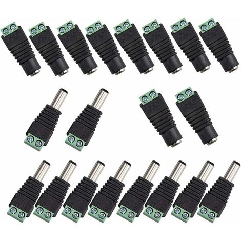 20Pcs DC d'alimentation Connecteur Mâle/Femelle 2,1 x 5,5 mm Fiche 12V Prise Jack Adaptateurs, pour Prise pour caméra de vidéosurveillance DVR Système de sécurité lumière LED,T-Audace (1/5)