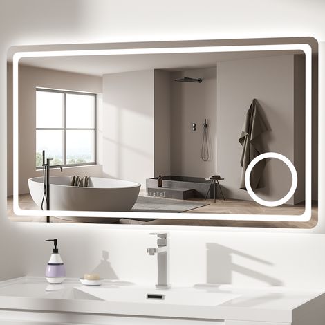 Miroir LED Salle de Bain avec Eclairage 60x80 cm, Antibué Haut-Parleurs Intégrés, Grossissant 3X, 3 Couleurs Luminosité, Lumière Blanche Froide/Chaude (1/5)