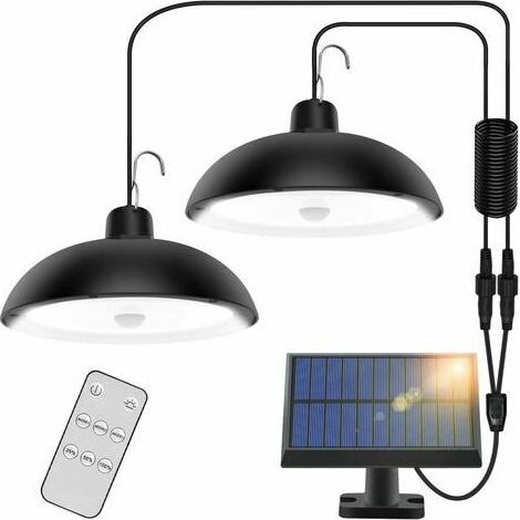Lampes solaires pour abri de jardin, suspensions solaires, lustre solaire extérieur avec télécommande, lampe suspendue étanche pour cour, jardin, terrasse, poulailler (lumière chaude) (1/5)