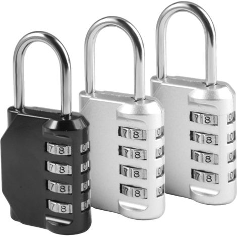 Lot de 3 Cadenas à Combinaison, Code 4 Chiffres, Casier, Alliage Zinc, Code, Étanche, Antirouille, pour Armoire Gym Garage Boîte Outils (Argent Noir) - (1/5)