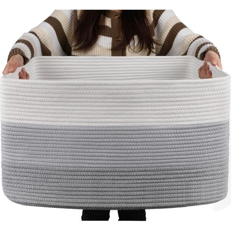 Panier à couverture gris trois pièces 482823cm 1 panier rectangulaire en corde de coton tressé rangement puériculture avec poignée (1/5)