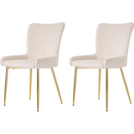 Lot de 2 chaises de salle à manger en velours beige, fauteuils lounge confortables avec dossier lombaire et pieds en métal doré, pour salon ou chambre - CHICFURN (1/5)