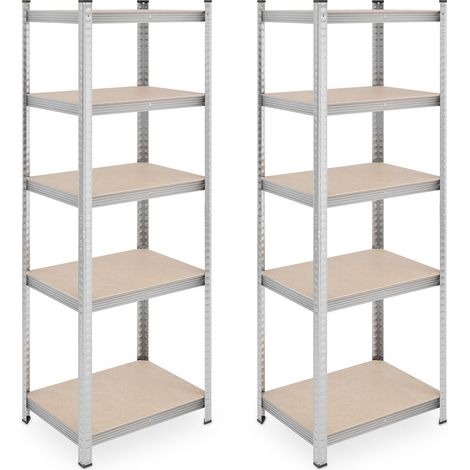 Relaxdays Heavy Duty Shelving Unit, Set of 2, 5 Shelves, 180 x 60 x 45 cm, 500 kg, Garage & Warehouse, Steel, Silver (1/5)
