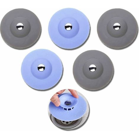 [Lot de 5] Bouchons de Bain et filtres, Bouchons d'évier de Cuisine, filtres de vidange en Silicone à Usage général, filtres de vidange de Salle de Bain et de Cuisine (1/5)