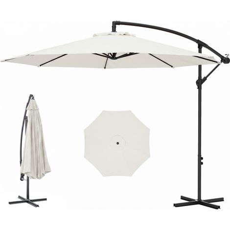 Parasol de jardin Ø295 cm à inclinaison excentrique avec manivelle, base en croix et support en acier, couleur crème (1/5)