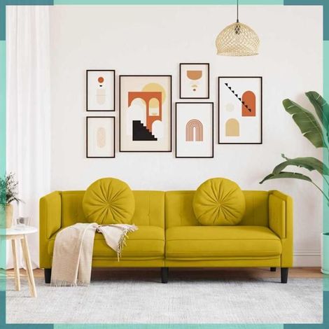 Canapé - 372648 - 3 places - Jaune velours - 193,5 x 77 x 70 cm (1/5)