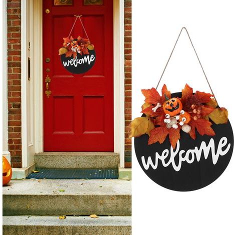 Décorations d'Halloween, panneaux de porte, décorations pour Pâques, ornements de porche, ambiance festive et effrayante, décorations extérieures, feuilles d'érable, crânes (1/5)