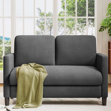 2-Sitzer Sofa 130cm Cord Grau, Mini Couch für kleine Räume, Werkzeugloser Aufbau (1/5)