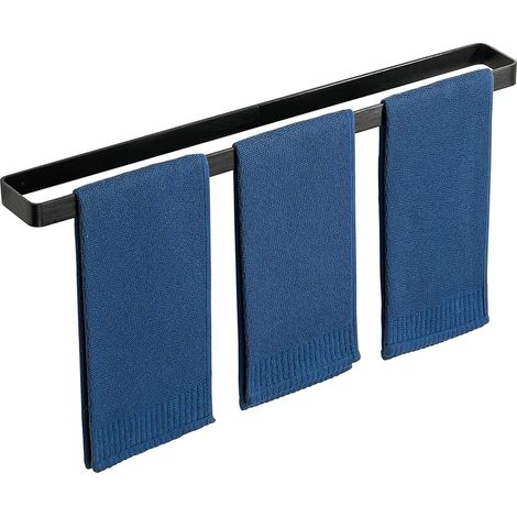 Porte Serviette Mural sans Perçage pour Salle de Bain, Support Serviette Adhésif en Aluminium pour Cuisine Baignoire Lavabo, Noir 70CM, EGYS24030-700-3M-B (1/5)