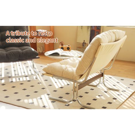 Poltrona accent in velluto a coste color crema con gambe in metallo e rivestimento sfoderabile (1/5)