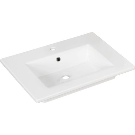 FACKELMANN Keramik Waschbecken HYPE 3.0 / Waschtisch aus Keramik / Maße (B x H x T): ca. 62 x 15 x 48 cm / hochwertiges Waschbecken fürs Badezimmer und WC / Farbe: Weiß / Breite: ca. 62 cm"-"84140 (1/3)