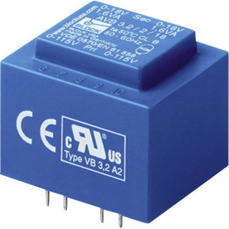 BLOCK AVB 1,5/2/15 Trasformatore per PCB 2 x 115 V 2 x 15 V/AC 1.50 VA 50 mA