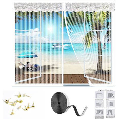 JSSEVN - Magnetic window screen – Breathable polyester mesh – Tool-free installation – Dimensions 90x120cm – Automatic closure – White (1/5)
