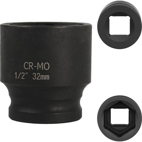 douille 32mm 1/2" 6 pans, douille a choc 1/2 32 mm Acier Chrome-Molybdène CR-MO(Black) (1/5)