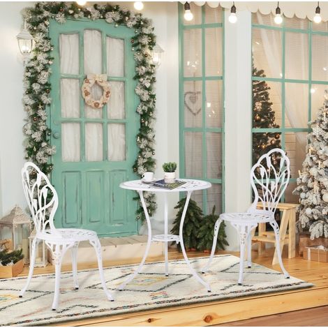 Gartenmöbel-Set aus Aluminium 2-Sitzer weiß mit rundem Tisch und Schirmloch (1/5)