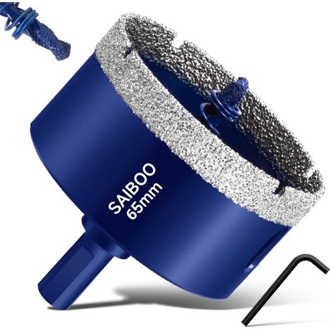 Scie Cloche Diamantée pour Carrelage avec Foret de Centrage, Foret Diamant Brasé dur pour Porcelaine, Carrelage, Verre, Granit, Marbre et Céramique (Diamètre 65mm) (1/5)