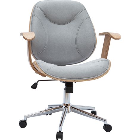 Chaise de bureau à roulettes design en tissu gris clair, bois clair et acier chromé YORKE (1/5)
