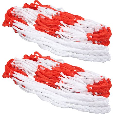 Lot de 2 grands sacs de sport en nylon ventilé, rouges et blancs, avec filet, pour ballons de basket-ball, de volley-ball et de baseball. (1/5)