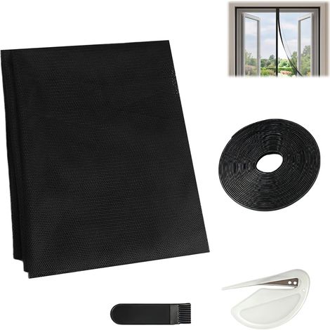 Moustiquaire Fenêtre 150x250 Cm, Filet Anti Insecte,protection Insectes Sans Percer, Maille Fine Anti-moustiques Pour Porte Balcon, Pas Besoin De Percer,découpable,noir (1/5)