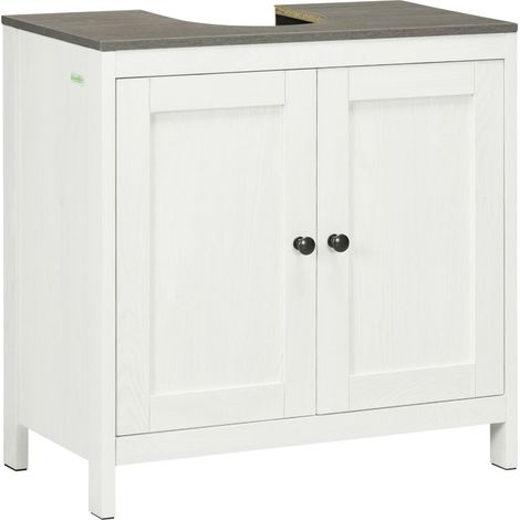 kleankin Modern Bathroom Sink Cabinet, Floor Standing Under Sink Cabinet, Freestanding Storage Cupboard with Adjustable Shelf, Double Doors, Antique White
