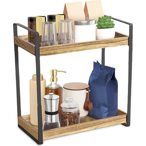 Organisateur Café Bois 2 Niveaux, Rangement Sucre Thé et Épices (1/5)