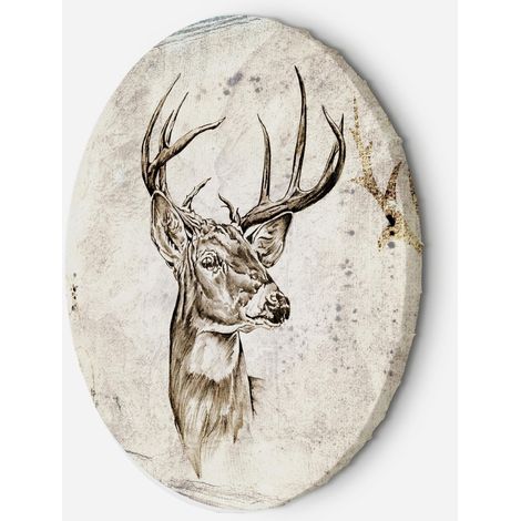 Tableau sur toile Image circulaire Tête de cerf vintage beige 40x40 (1/5)