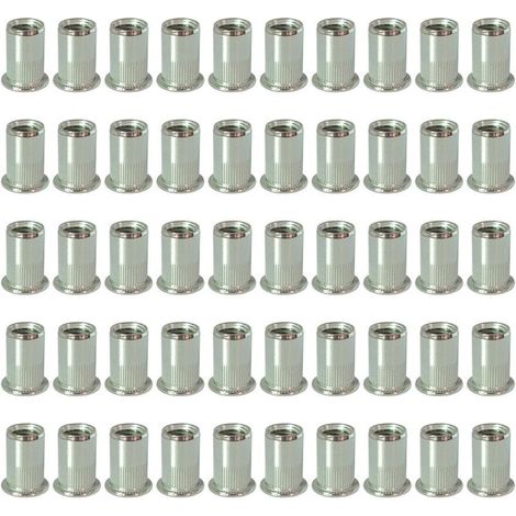 100 pcs M5 en acier inoxydable (304) écrou à rivet fileté à tête plate avec rayures verticales, avec fiche technique