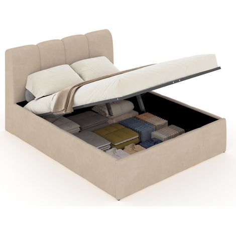 Wolkenbett Truhe 140x190cm beige Samt BALTIMORE