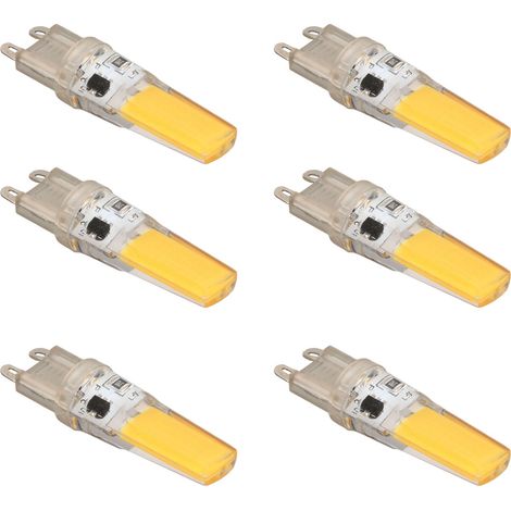 Lot de 6 ampoules LED G9 COB dimmables, ampoules LED G9 professionnelles de remplacement pour lampes murales et lampes de table, 220 V, lumière chaude (1/5)
